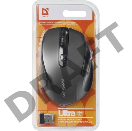 Беспроводная оптическая мышь Defender Ultra MM-315 черный [52315] {Беспроводная оптическая мышь, 6 кнопок, 800-1600 dpi}