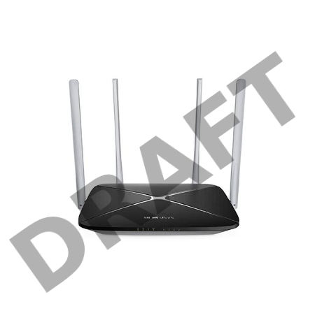 Беспроводный маршрутизатор Mercusys AC12, Dual Band, (867Мбит/с на 5 ГГц + 300Мбит/с на 2,4 ГГц)  4 порта 100 Мбит/с, 4 фиксированных антенны