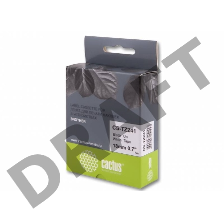 Лента Cactus CS-TZ241 для печати наклеек в устройствах Brother P-touch черный на белом 18мм х 8м