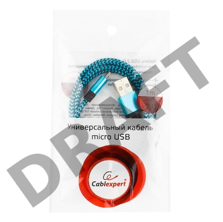 Кабель Gembird USB 2.0 Cablexpert CC-mUSB2bl1m, AM/microBM 5P, 1м, нейлоновая оплетка, алюминиевые разъемы, синий, пакет