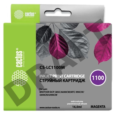 Картридж струйный Cactus CS-LC1100M пурпурный для Brother DCP-385c/6690cw; MFC-990/5890/5895 (16ml) Картридж струйный Cactus CS-LC1100M пурпурный для Brother DCP-385c/6690cw; MFC-990/5890/5895 (16ml)