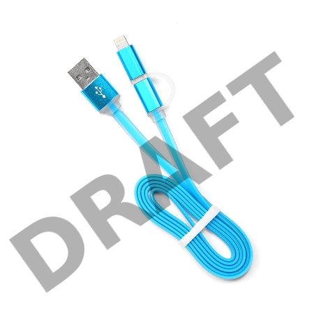 Кабель USB 2.0 Cablexpert CC-mAPUSB2bl1m, AM/microBM 5P - iPhone lightning, 1м, комбо кабель, алюминиевые разъемы, голубой, блистер