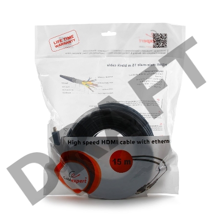 Кабель HDMI Gembird, 15м, v1.4, 19M/19M, черный, позол.раз., экран, пакет CC-HDMI4-15M
