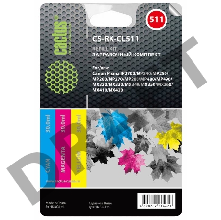 Заправка для ПЗК Cactus CS-RK-CL511 цветной (3x30мл) Canon MP240/ MP250/MP260/ MP270