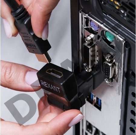 Переходник штекер HDMI - гнездо HDMI, поворотный  REXANT