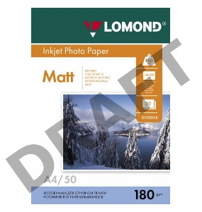 Фотобумага Lomond 0102014 A4/180г/м2/50л./белый матовое для струйной печати
