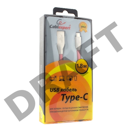 Кабель USB 2.0 Cablexpert CC-G-USBC01R-1.8M, AM/Type-C, серия Gold, длина 1.8м, красный, блистер