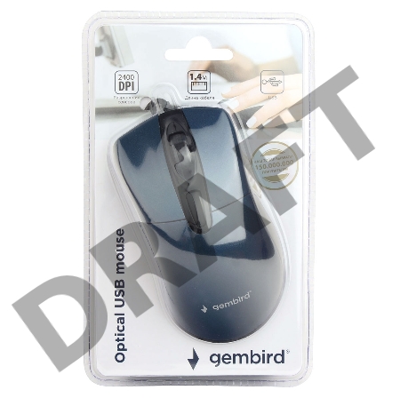 Мышь Gembird MOP-415-B, USB, синий, 3кн.+колесо-кнопка, 2400DPI кабель 1.4м