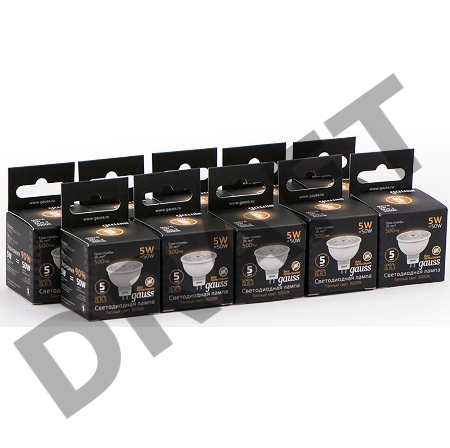 Лампа светодиодная Gauss Black 5Вт цок.:GU5.3 рефлектор 220B 3000K св.свеч.бел.теп. MR16 (упак.:10шт) (101505105)