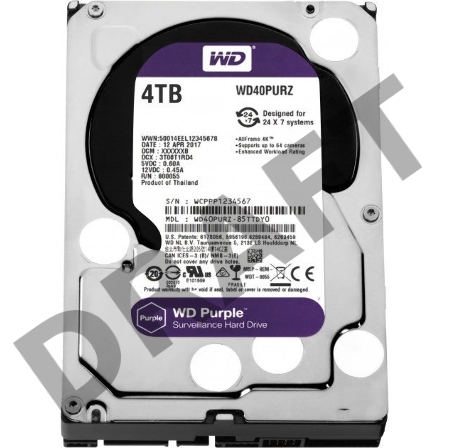 Жесткий диск Western Digital SATA-III 4Tb WD40PURZ Video Purple (5400rpm) 64Mb 3.5