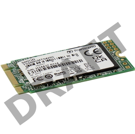 Накопитель SSD M.2 Transcend 500Gb MTS425 <TS500GMTS425S> (SATA3, up to 530/480MBs, 3D NAND, 180TBW, 22x42mm)