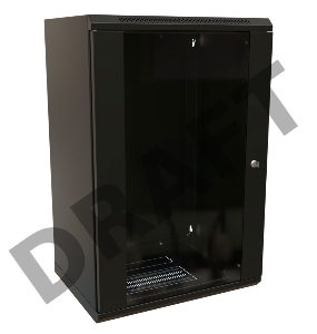 Шкаф коммутационный WRline (WR-TW-1845-GP-RAL9004) настенный 18U 600x450мм пер.дв.стекл 2 бок.пан. 60кг черный 370мм 908мм IP20 сталь