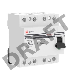 Выключатель дифференциального тока (УЗО) 4п 40А 30мА тип AC ВД-100 PROxima (электромех.) EKF elcb-4-40-30-em-pro