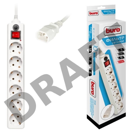 Сетевой фильтр BURO Сетевой фильтр, 6 розеток, 1.8 метра, (600SH-1.8-UPS-W ), белый {992306}