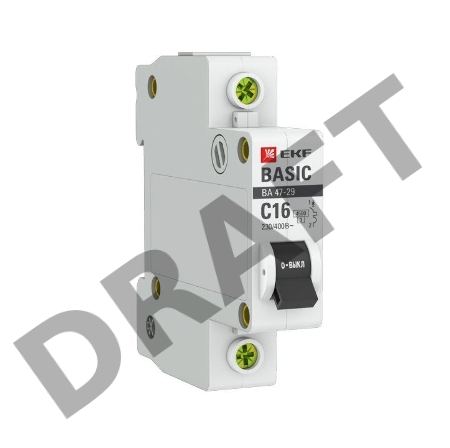 Выключатель автоматический модульный 1п C 16А 4.5кА ВА 47-29 Basic EKF mcb4729-1-16C