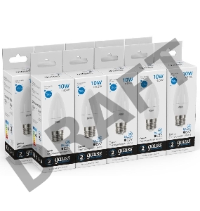 Лампа светодиодная Gauss Elementary 30230 10Вт цок.:E27 свеча 220B 6500K св.свеч.бел.хол. (упак.:10шт)