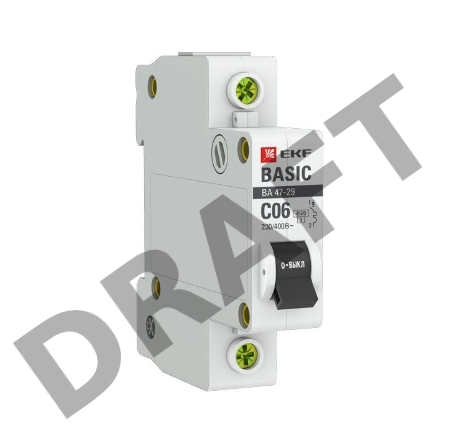 Выключатель автоматический модульный 1п C 6А 4.5кА ВА 47-29 Basic EKF mcb4729-1-06C