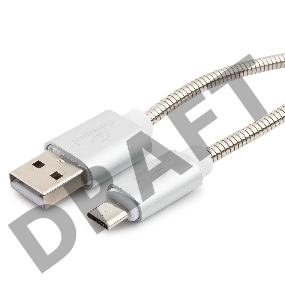 Кабель USB 2.0 Cablexpert CC-G-mUSB02S-1M, AM/microB, серия Gold, длина 1м, серебро, блистер