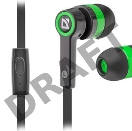 Наушники DEFENDER Pulse 420 черный + зеленый, вставки 63422
