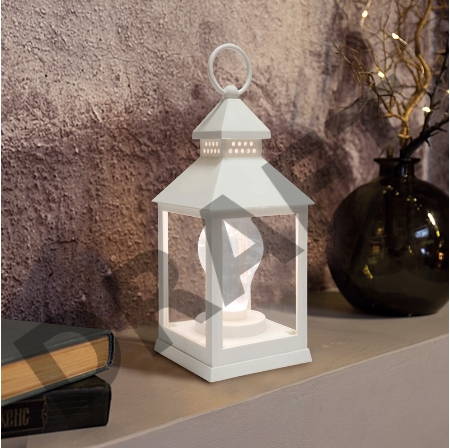 Декоративный фонарь с лампочкой, белый корпус, размер 10.5х10.5х24 см, цвет ТЕПЛЫЙ БЕЛЫЙ