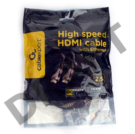 Кабель HDMI Cablexpert CCP-HDMI8K-2.5M, 2.5м, v2.1, 8K, 19M/19M, черный, позол.разъемы, экран, пакет