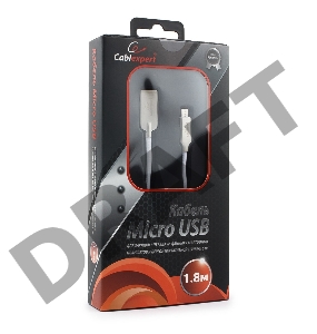 Кабель USB 2.0 Cablexpert CC-P-mUSB02W-1.8M, AM/microB, серия Platinum, длина 1.8м, белый, блистер