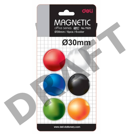 Магнит для досок Deli E7825 ассорти d=30мм круглый (упак.:6шт)