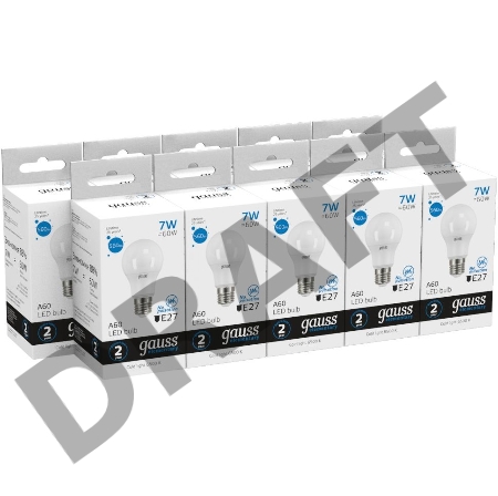 Лампа светодиодная Gauss Elementary 7Вт цок.:E27 груша 220B 6500K св.свеч.бел.хол. A60 (упак.:10шт) (23237A)