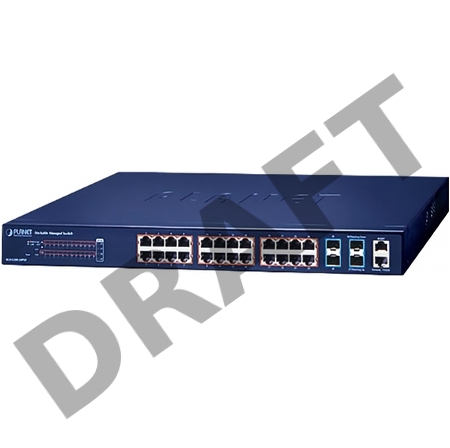 Коммутатор PLANET SGS-5240-24P4X L2+ 24-Port 10/100/1000T 802.3at PoE + 4-Port 10G SFP+ Stackable Managed Switch (370-watt PoE budget, Hardware Layer3 IPv4/IPv6 Static Routing, ERPS Ring, hardware stacking up to 6 units, IP clustering up to 16 units)
