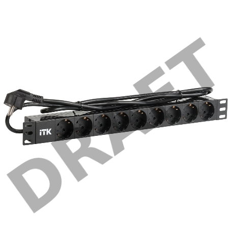 Блок ITK PDU 9 розеток DIN49440 (нем. cтанд.) 1U, шнур 2м вилка DIN49441 (нем. станд.), профиль из ПВХ, черный