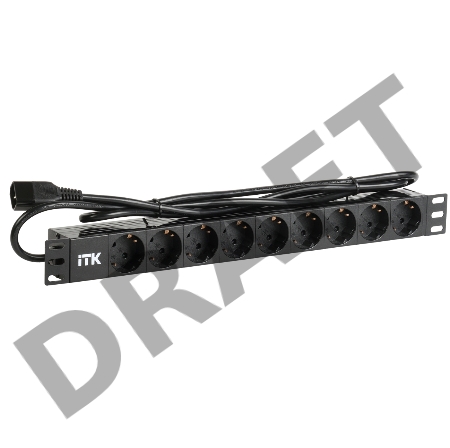 Блок ITK PDU 9 розеток DIN49440 (нем. cтанд.) 1U, шнур 2м вилка DIN49441 (нем. станд.), профиль из ПВХ, черный