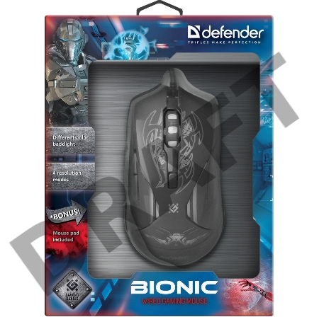 Мышь Defender Bionic GM-250L [52250] {Проводная игровая мышь, оптика,6кнопок,800-3200dpi}