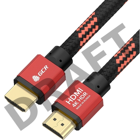 Кабель GCR PROF 2.0m HDMI 2.0, BICOLOR ECO Soft капрон, AL корпус красный, HDR 4:2:2, Ultra HD, 4K 60 fps 60Hz/5K*30Hz, 3D, AUDIO, 18.0 Гбит/с, 28AWG, GCR-54508