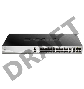 Коммутатор D-Link DGS-3130-30TS/A1A, L2+ Managed Switch with 24 10/100/1000Base-T ports and 2 10GBase-T ports and 4 10GBase-X SFP+ ports.16K Mac address, SIM,  USB port, IPv6, SSL v3, 802.1Q VLAN,GVRP, 802.1v P