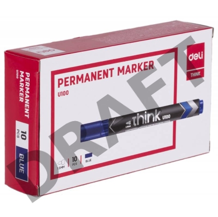 Маркер перманентный Deli Think EU10030 круглый пиш. наконечник 2мм синий