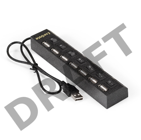 USB-Хаб (концентратор) ExeGate EX293978RUS DUB-72SW (кабель-адаптер USB2.0 --> 7xUSB2.0, кнопки включения/отключения для каждого порта, Plug&Play, черный)