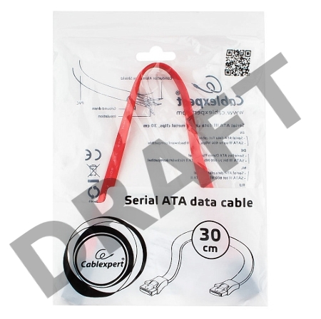 Кабель интерфейсный SATAIII Cablexpert CC-SATAM-DATA-0.3M, 30см, 7pin/7pin, защелка, пакет