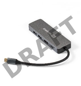 Док-станция ExeGate DUB-21C/PD/HL (кабель-адаптер USB Type-C --> 2xUSB3.0 + PD 100W + HDMI 4K@60Hz + Lan RJ45 10/100/1000Mb, Plug&Play, серая)