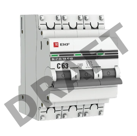 Выключатель автоматический модульный 3п C 63А 4.5кА ВА 47-63 PROxima EKF mcb4763-3-63C-pro
