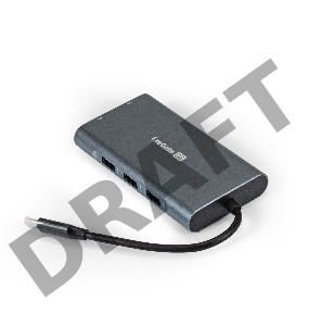 Док-станция ExeGate EX293985RUS DUB-31C/MAX (кабель-адаптер USB Type-C --> 3xUSB3.0 + Card Reader + PD 100W + HDMI 4K@30Hz + VGA + Audio + Lan RJ45 10/100/1000Mb, Plug&Play, серый)