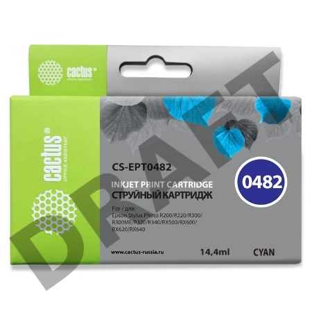 Картридж струйный Cactus CS-EPT0482 голубой для Epson Stylus Photo R200/ R220/ R300/ R320/ R340 (16m