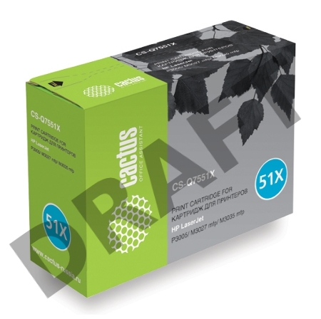 Тонер Картридж Cactus CS-Q7551XS черный для HP Laser Jet P3005/M3027/M3035 (13000стр.)