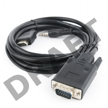 Кабель Cablexpert HDMI-VGA 19M/15M + 3.5Jack, 1.8м, черный, позол.разъемы, пакет (A-HDMI-VGA-03-6)