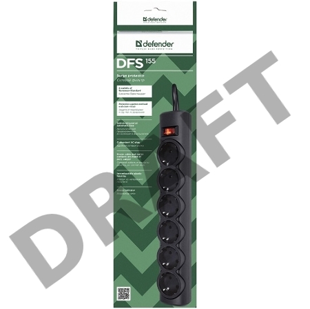 Сетевой фильтр Defender DFS 155 / 6 розеток / чёрный / 5.0 м