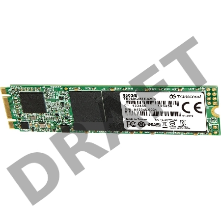 Накопитель SSD M.2 Transcend 960Gb MTS820 <TS960GMTS820S> (SATA3, up to 560/520MBs, 75000 IOPs, 3D TLC, 22х80мм)