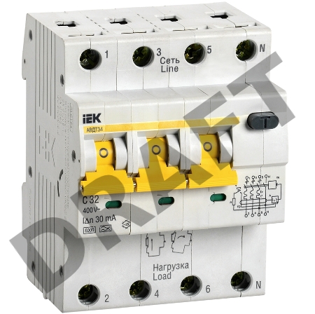 Автоматический Выключатель Дифф. тока Iek MAD22-6-032-C-30 АВДТ 34 C32 30мА