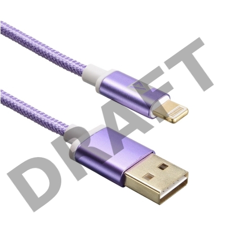 USB кабель ACD-Style Lightning ~ USB-A  2-сторонние коннекторы, нейлон, 1м, фиолетовый (ACD-U913-P6P)