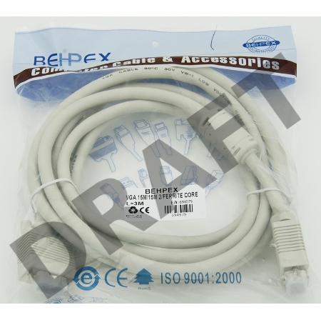 Кабель VGA Premium 15M/15M. Тройной экран, ферритовые кольца 3м