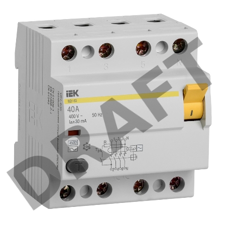 Выключатель дифференциального тока (УЗО) 4п 40А 30мА тип AC ВД1-63 ИЭК MDV10-4-040-030