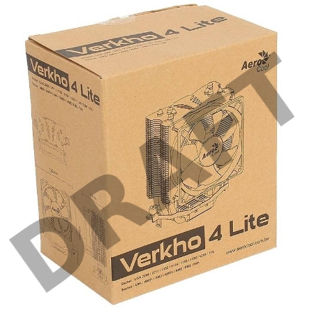 Кулер Aerocool Verkho 4 Lite , до 125W, 4х теплотрубки, PWM, 1000-2000 RPM, 2066/2011/1150/1154/1155/1156/1366/775 , AM4/AM3+/AM3/AM2+/AM2/FM2/FM1